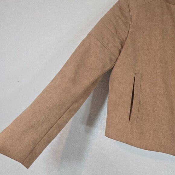 Gap Moto Jacket Quilted Women Medium Wool Blend Zip Brown Pockets Fall - Picture 4 of 11